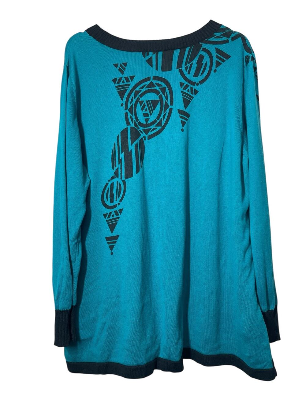 Bob Mackie Wearable Art Teal Black Sweater Size 2X Retro  Vintage Tunic